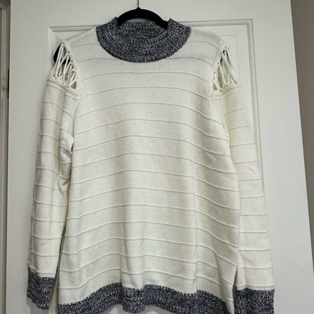 Lane Bryant NEW Cream and Navy Sweater w/ lacing detail at shoulder. Never worn